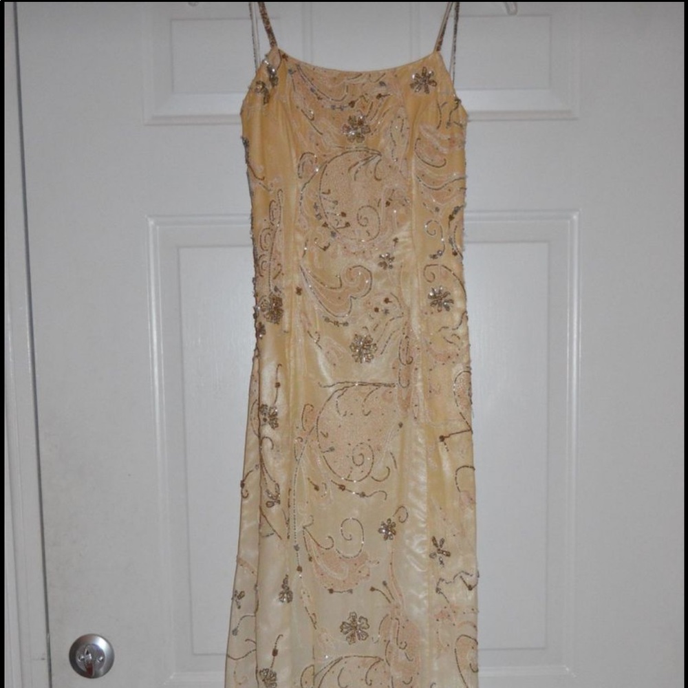 Full Length yellow & white ombré beaded formal dress